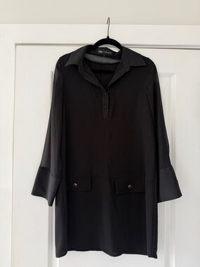 Zara Black Long Sleeve Shirt Dress